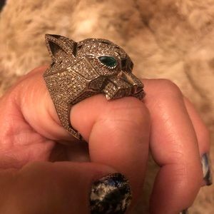Sterling Silver Diamond Panther Ring size 7